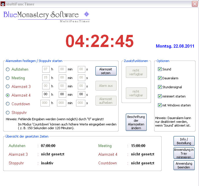 Screenshot vom Programm: MultiFuncTimer